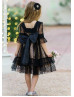 Black Lace Polka Dot Tulle Rustic Flower Girl Dress Black Lace Polka Dot Tulle Rustic Flower Girl Dress